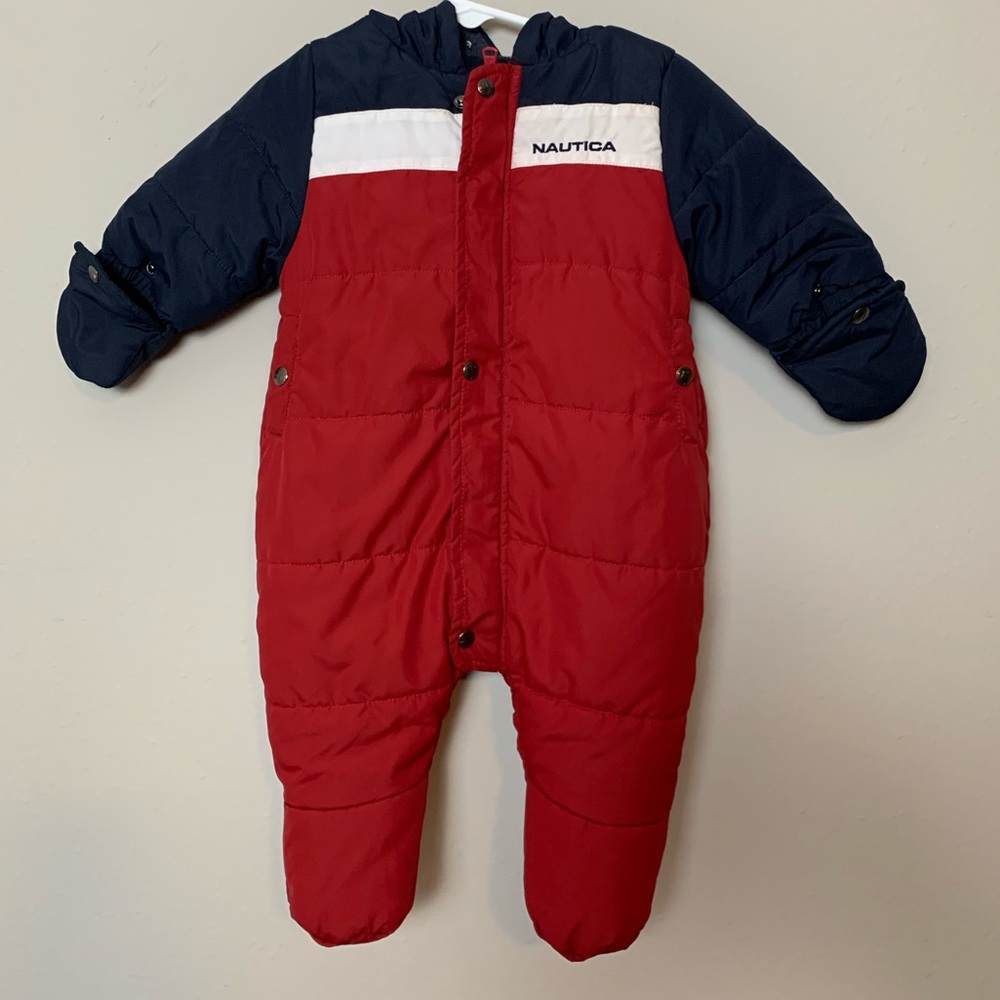 Nautica 0/3 month snowsuit infant red white blue